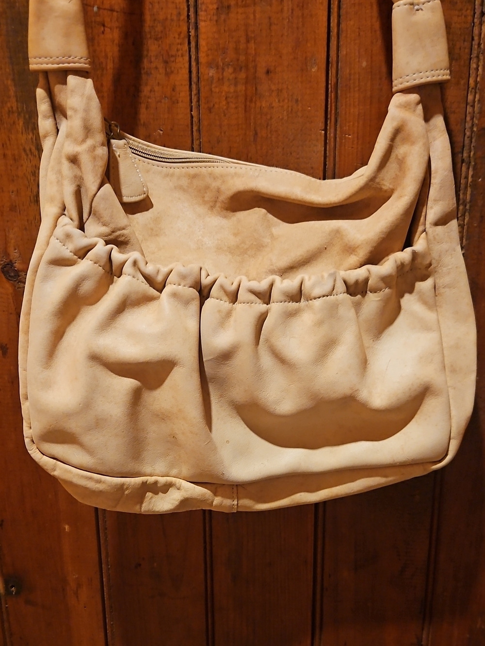 Beige Gathered Shoulder Hobo Bag